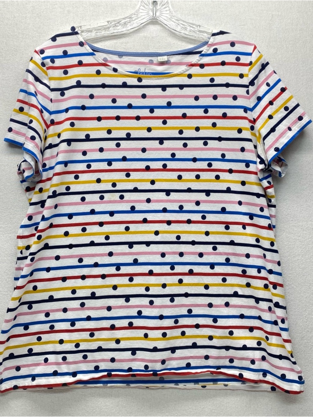 Boden Stripes Ahead Cotton Tee/Top US 16/18 Rainbow Stripes and Polka Dots READ